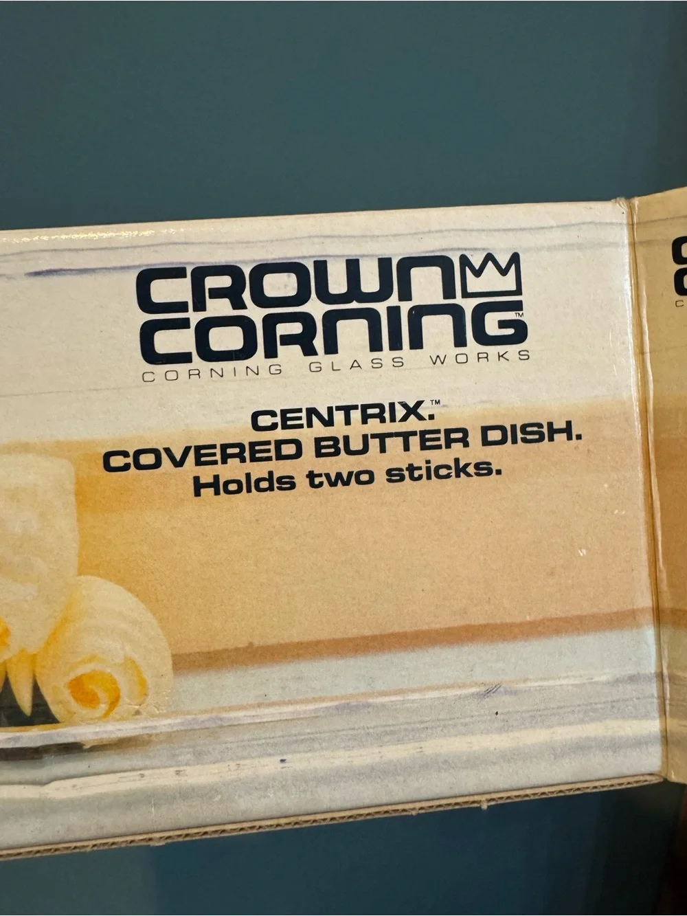 VTG Crown Corning Glass Works Centrix Covered Clear 2 Stick Butter Dish, Italy